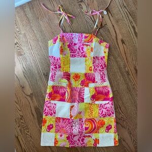 Lilly Pulitzer dress size 4 pink, orange, yellow, and white with shoulder ties